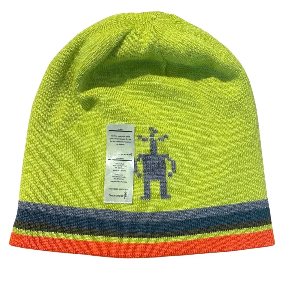 SMARTWOOL Wintersport Reversible Kids Striped Beanie Winter‎ Snow Green Orange